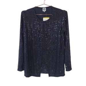 ANNE KLEIN Black Sequin Long Sleeve Cardigan Style Tank Top Size M